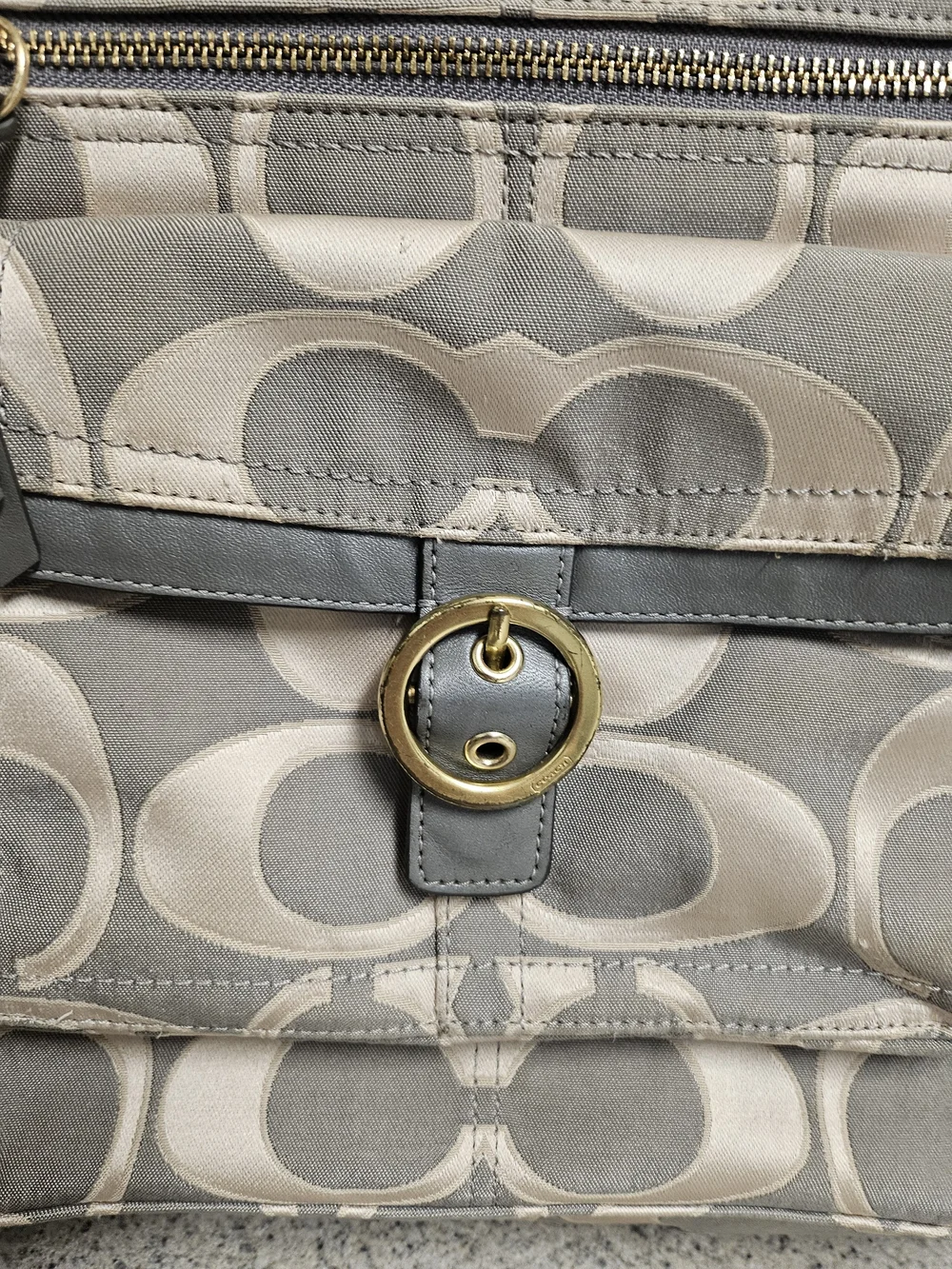 Coach Beige & Gray Signature Tote with Gold Hardware